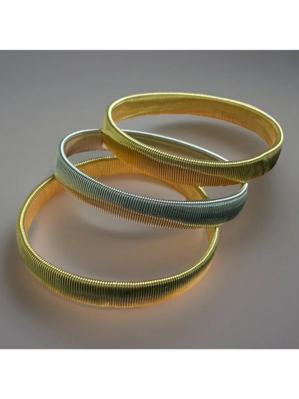 Vintage 2 Gold-Tone 1 Silver-tone Tubogas Stretch Bracelet Lot